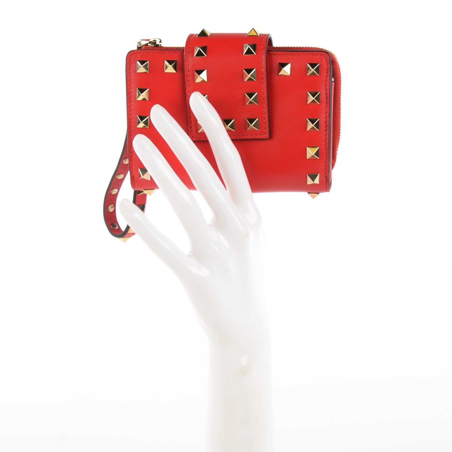 Calfskin Rockstud Wristlet Wallet Phone Case Deep Orange