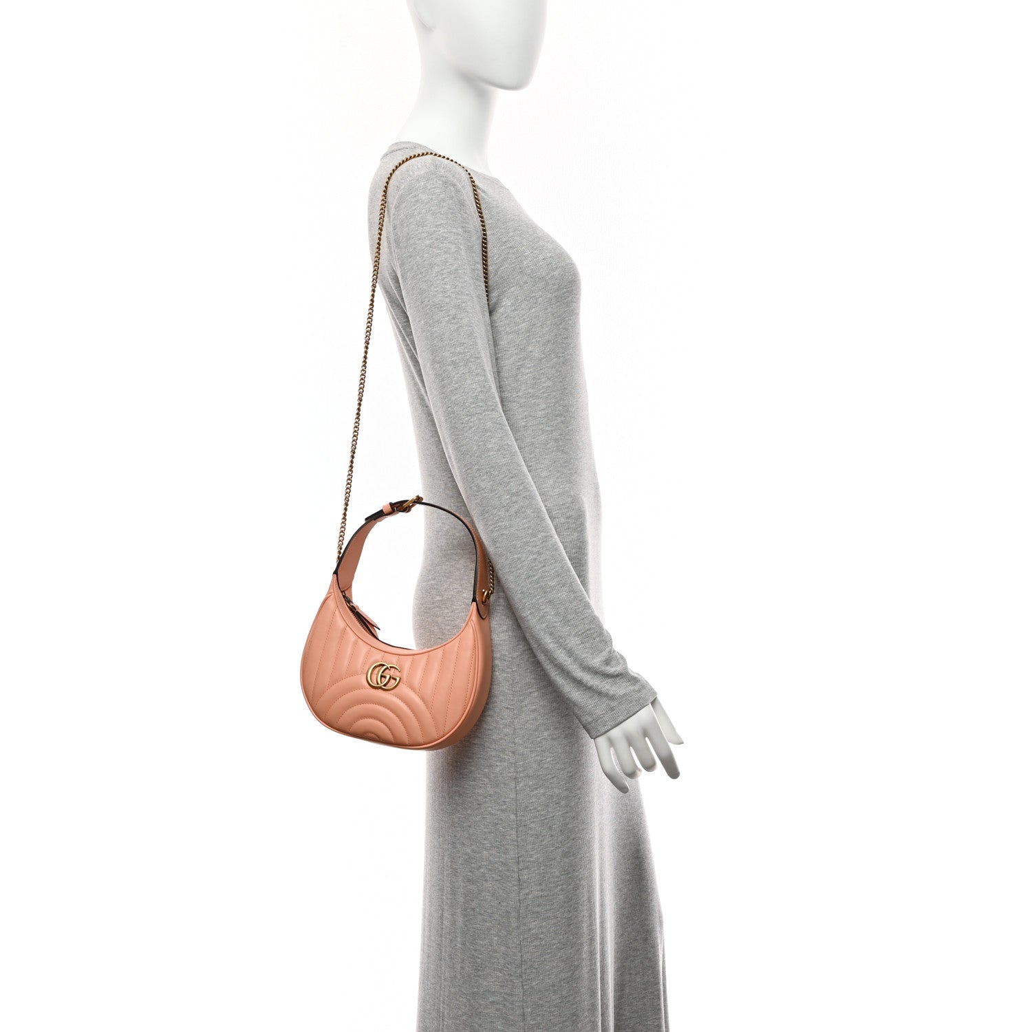 Gucci Calfskin Vertical Ring Matelasse Mini GG Marmont Half Moon Hobo Peachy Chic 2 of 10