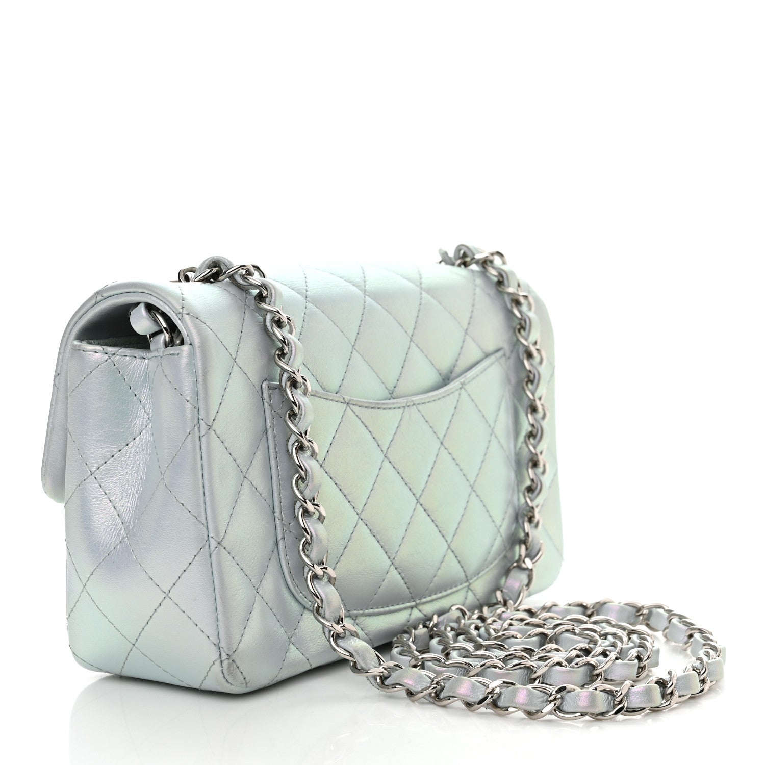 Chanel Iridescent Calfskin Quilted Mini Rectangular Flap Light Blue 4 of 14