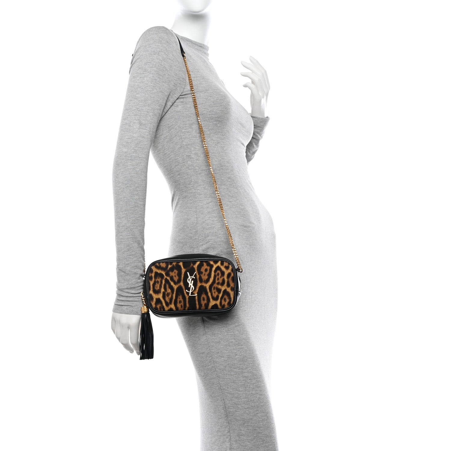 Saint Laurent Canvas Calfskin Leopard Print Monogram Mini Lou Camera Bag Brown 2 of 11