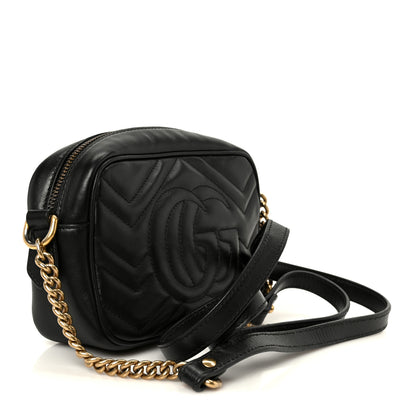 Gucci Calfskin Matelasse Mini GG Marmont Chain Shoulder Bag Black 3 of 12