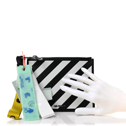 Off-White Saffiano Striped Diag Flat Pouch Black White 2 of 9