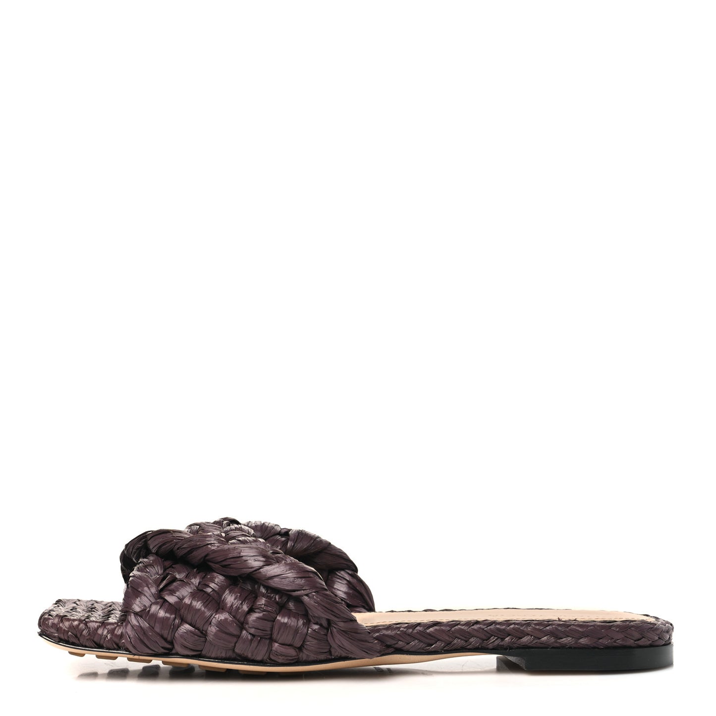 Raffia Twisted Intrecciato Stretch Flat Sandals 38.5 Bitter Chocolate