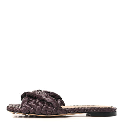 Bottega Veneta Raffia Twisted Intrecciato Stretch Flat Sandals 38.5 Bitter Chocolate 1 of 8