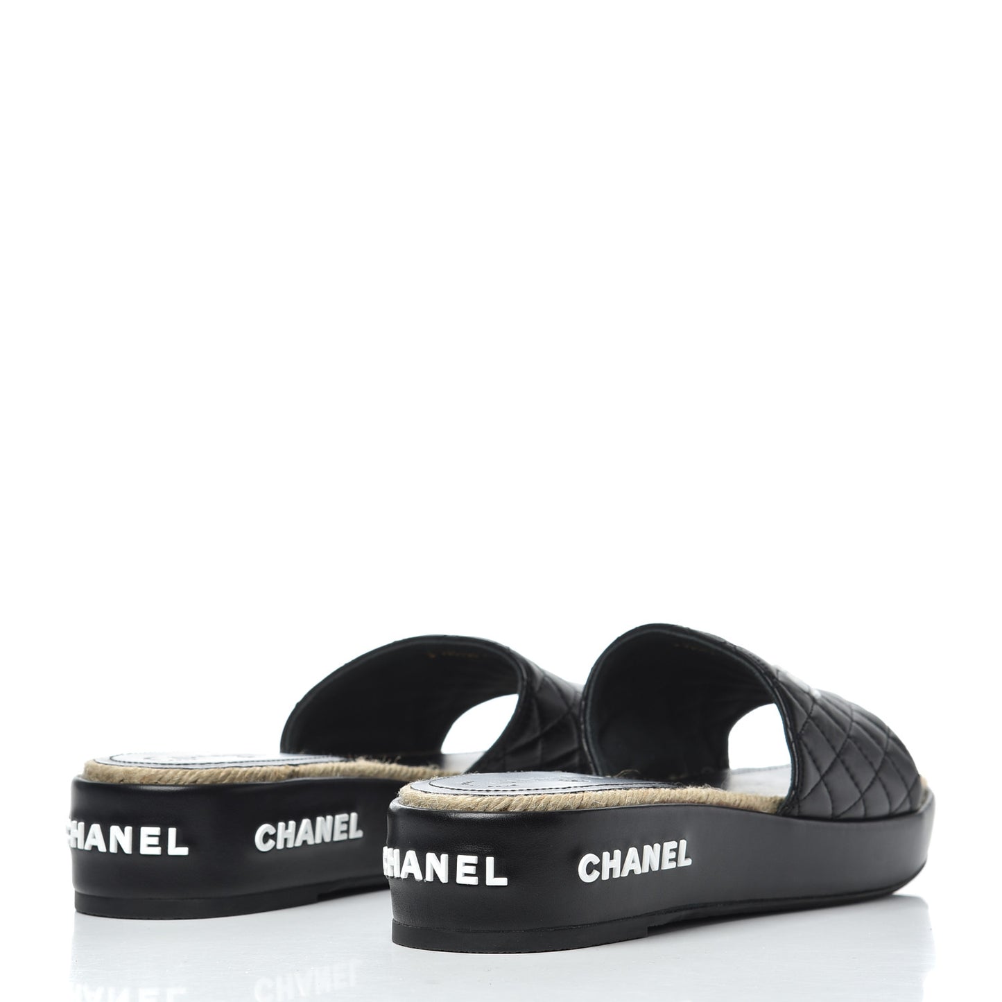 Lambskin Quilted CC Espadrille Slip On Sandals 41 Black