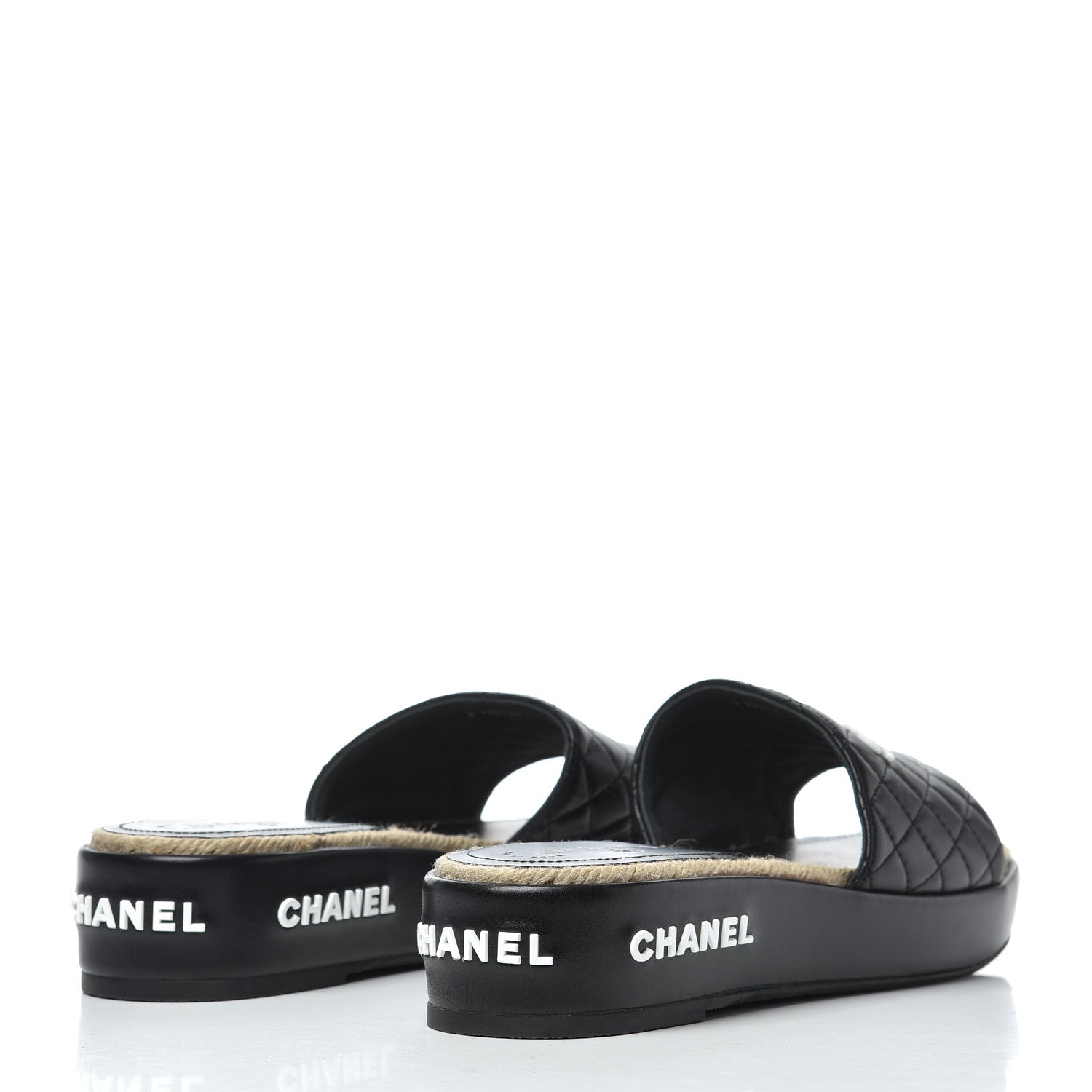 Chanel Lambskin Quilted CC Espadrille Slip On Sandals 41 Black 4 of 13