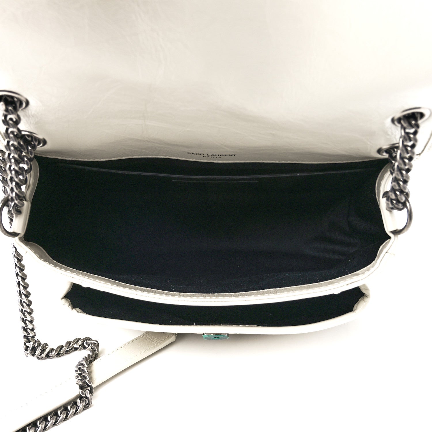 Saint Laurent Crinkled Calfskin Matelasse Monogram Baby Niki Chain Satchel White 5 of 13
