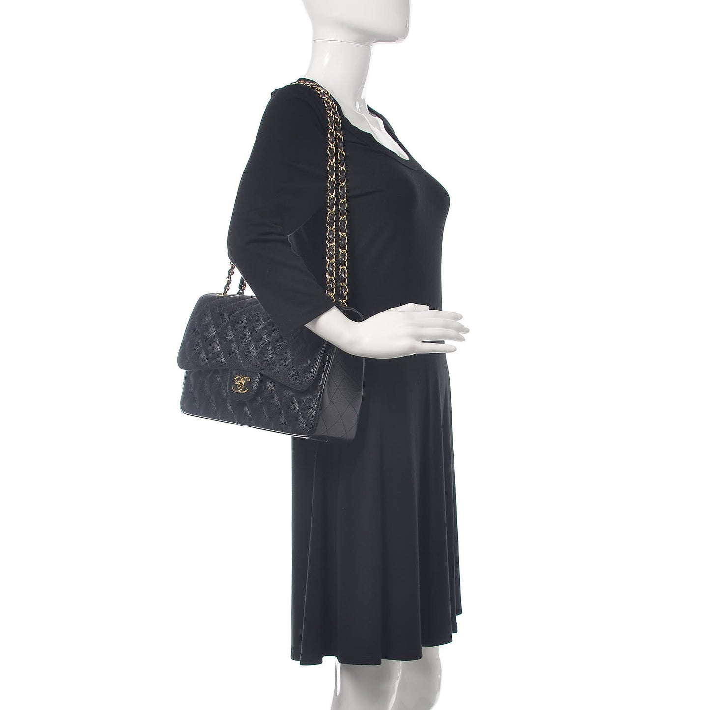 Caviar Quilted Jumbo Double Flap Black