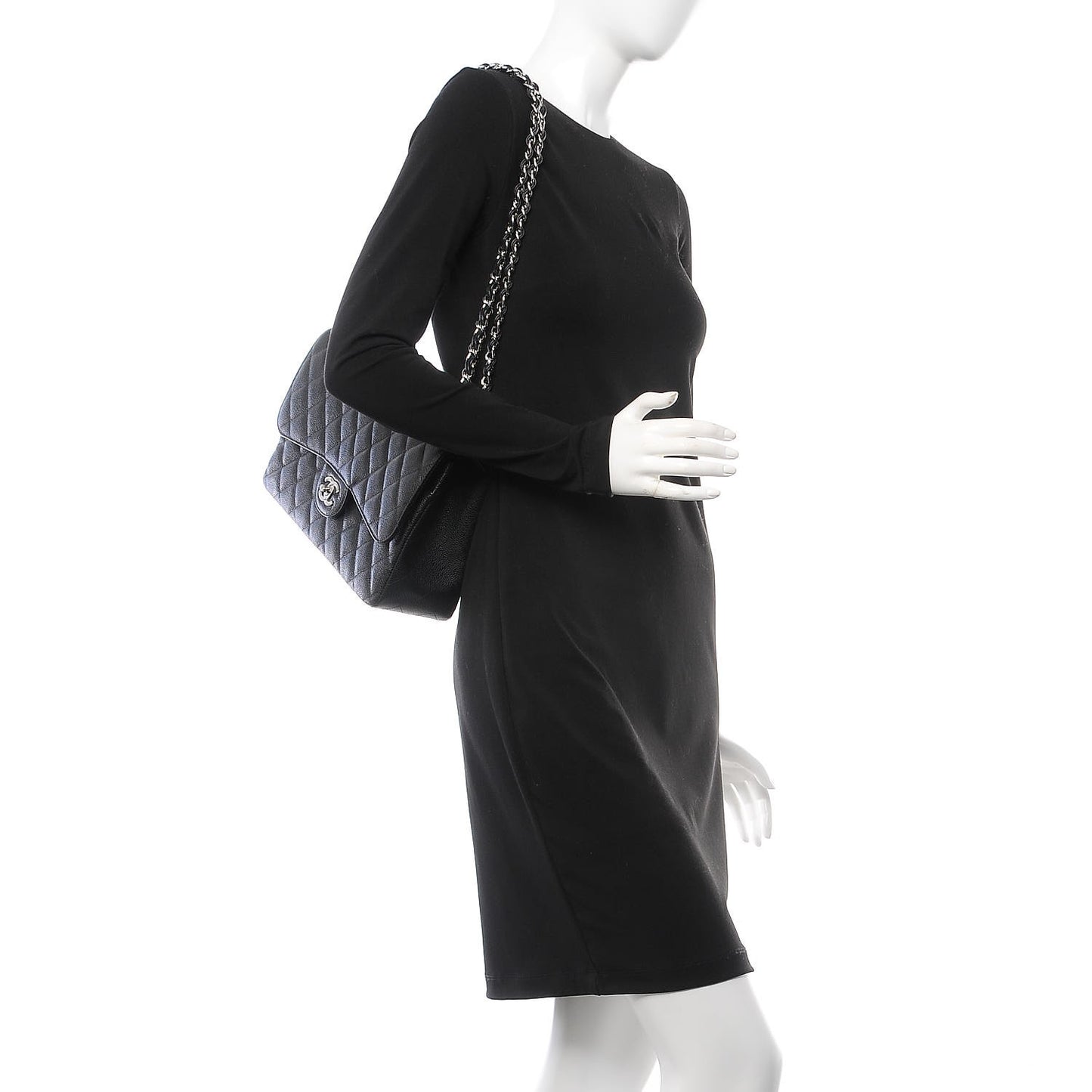 Caviar Quilted Jumbo Double Flap Black