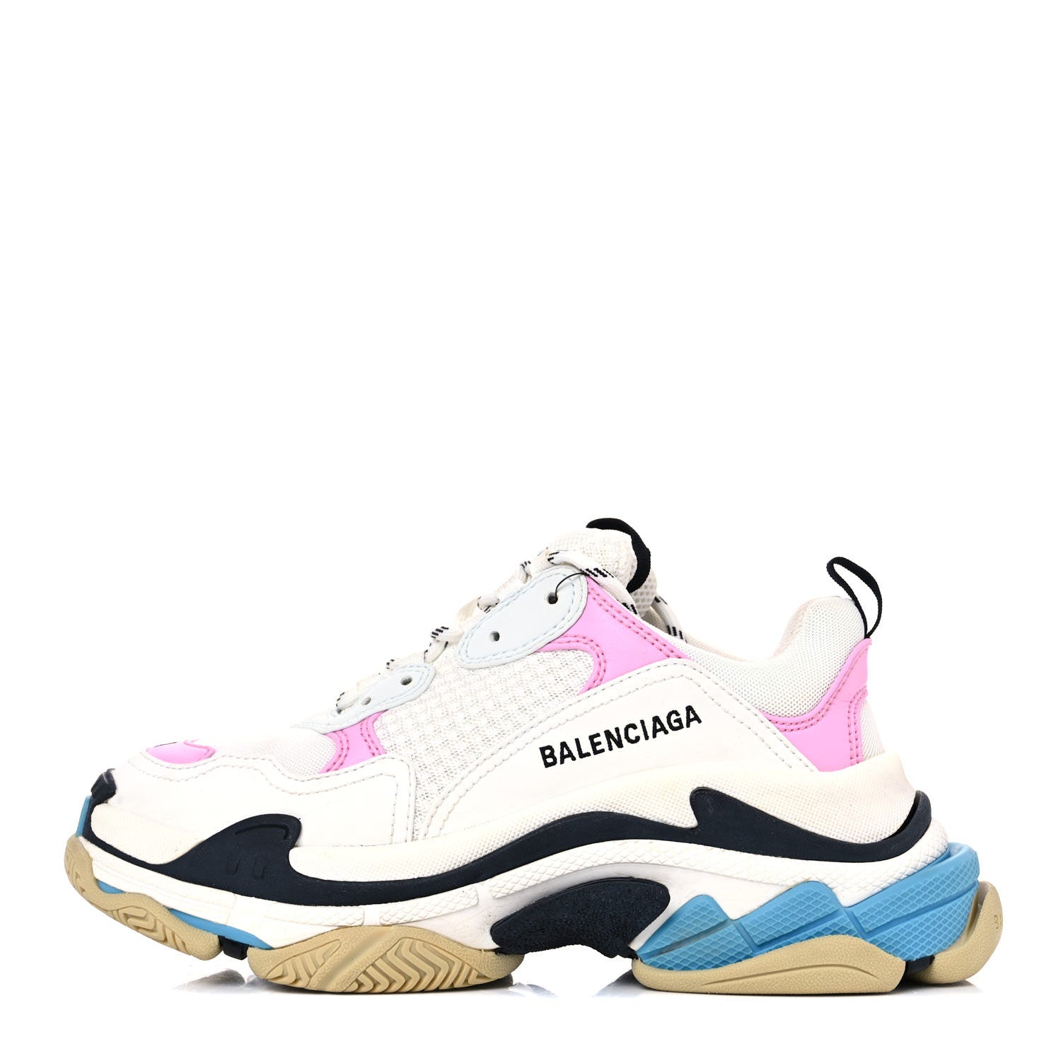 Balenciaga Fabric Mesh Washed Effect Womens Triple S Sneakers 38 Pink White Blue 1 of 13