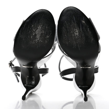 Gucci Malaga Kid Webby Crossover High Heel Sandals 37 Silver 5 of 9