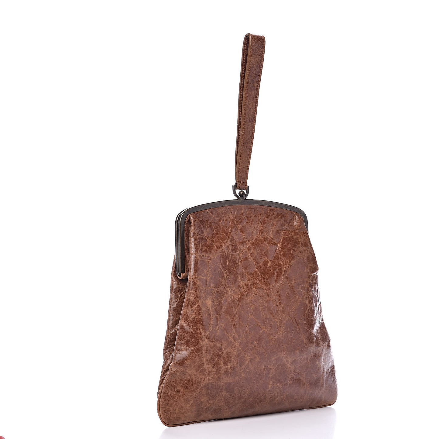 Chevre Small Aumonière Wristlet Cognac