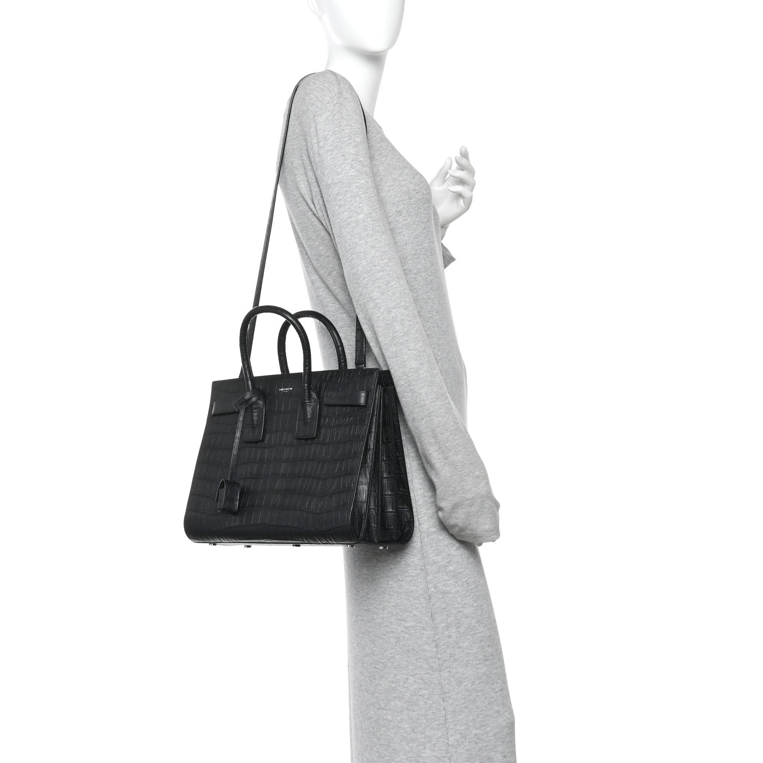 Saint Laurent Calfskin Crocodile Embossed Small Sac de Jour Black 2 of 14