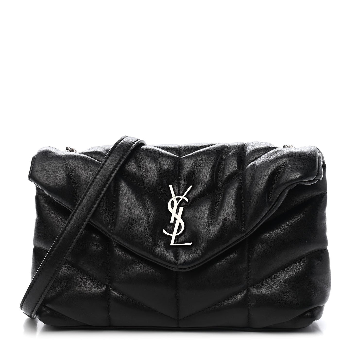 Lambskin Quilted Toy Loulou Puffer Monogram Chain Satchel Black