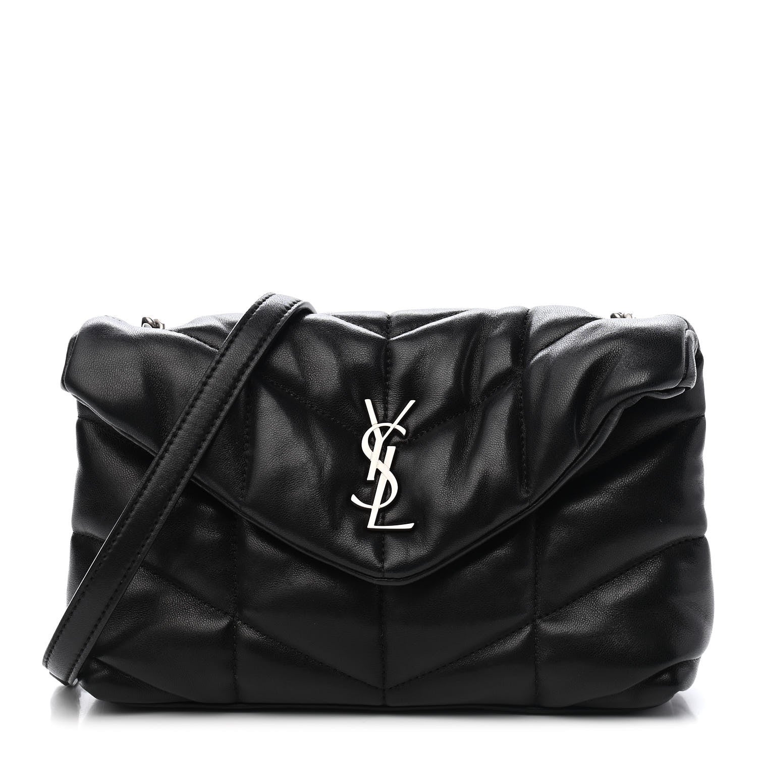 Saint Laurent Lambskin Quilted Toy Loulou Puffer Monogram Chain Satchel Black 1 of 8