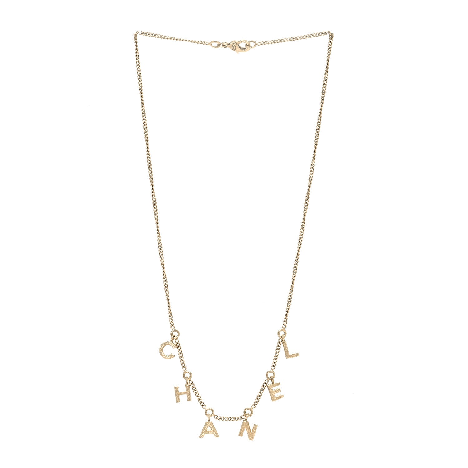 Chanel Crystal Logo Necklace Light Gold 3 of 5