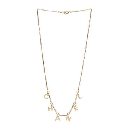 Chanel Crystal Logo Necklace Light Gold 3 of 5