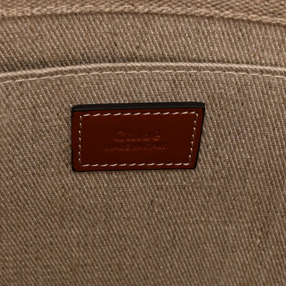 Chloe Linen Calfskin Large Woody Ribbon Tote White Brown 6 of 9