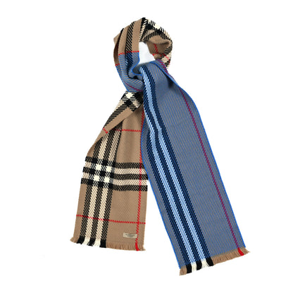 Burberry Wool Giant Check Color Block Fringe Scarf Blue 1 of 4