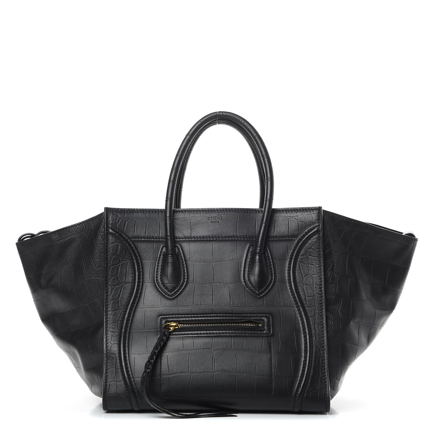Celine Crocodile Embossed Calfskin Medium Phantom Luggage Black 1 of 14