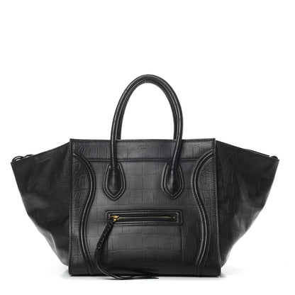 Celine Crocodile Embossed Calfskin Medium Phantom Luggage Black 1 of 14