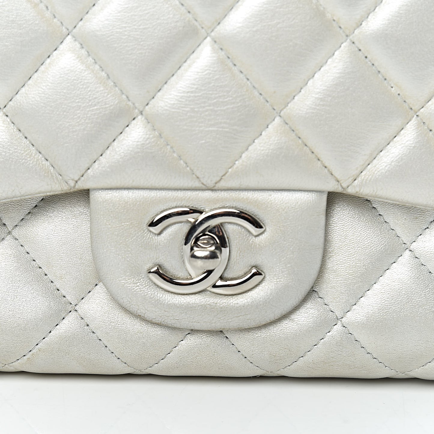 Metallic Lambskin Quilted Maxi Single Flap Silver