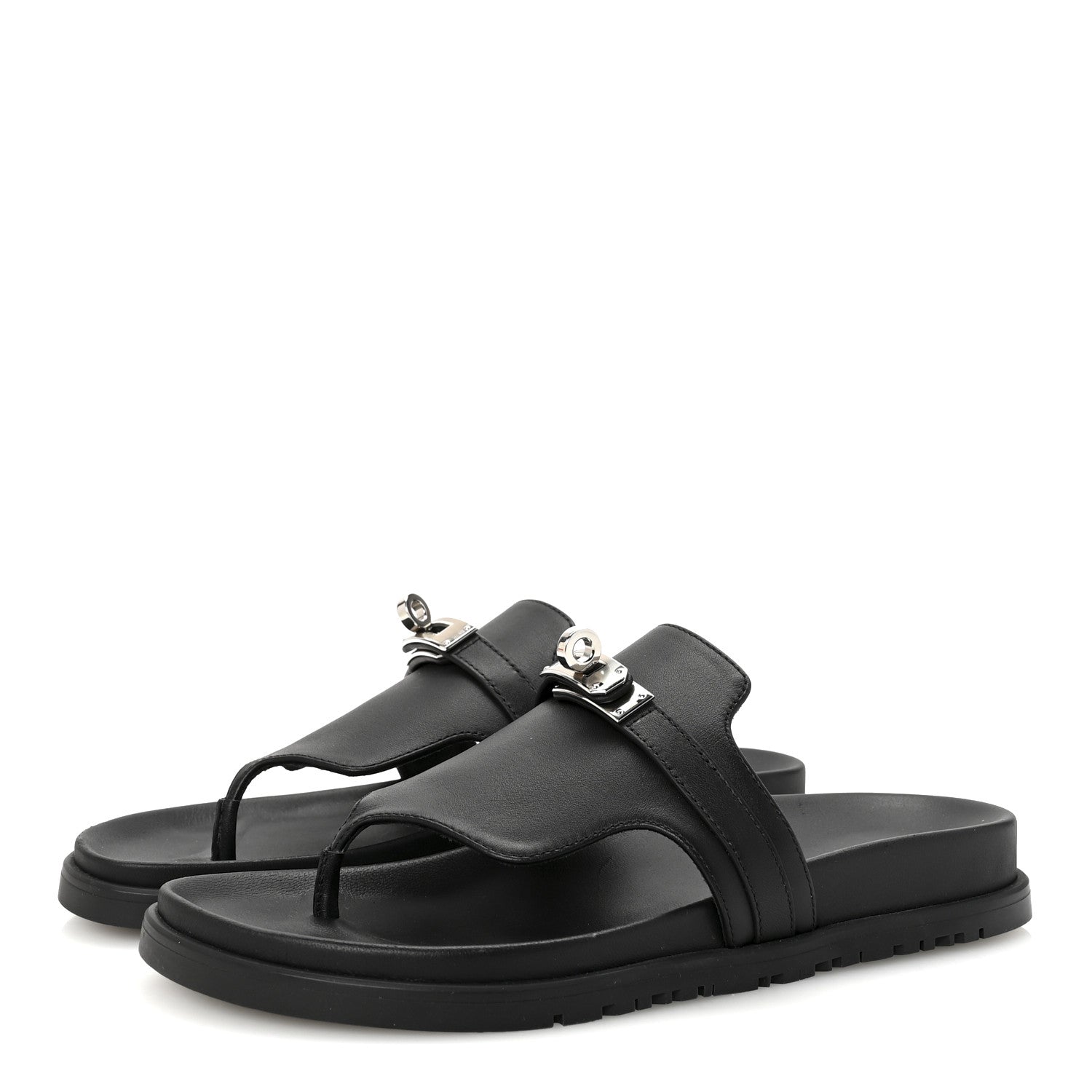 Hermes Calfskin Womens Empire Sandals 37.5 Black 4 of 8