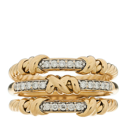 David Yurman 18K Yellow Gold Diamond Petite Helena Wrap Three Row Ring 54 7 1 of 4