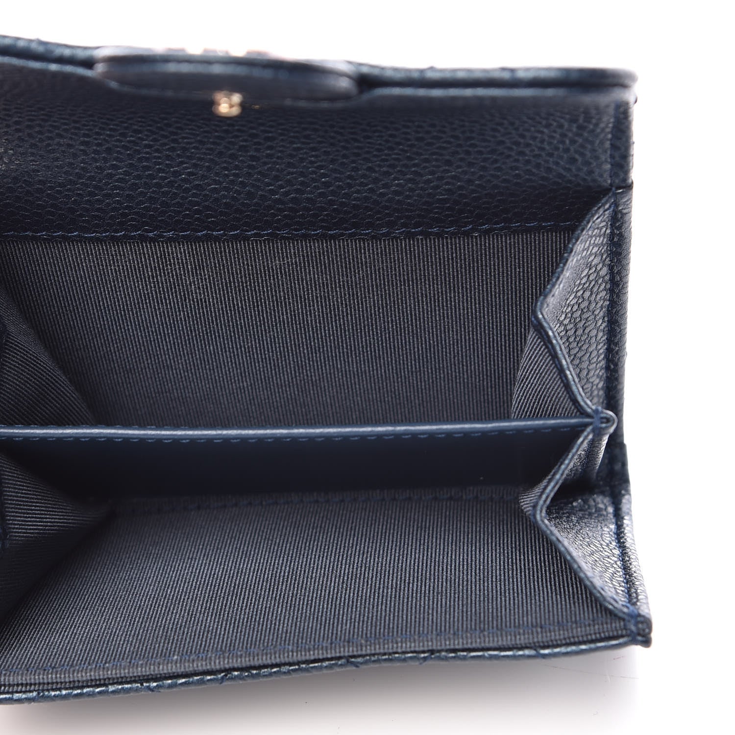 Chanel Metallic Caviar Quilted Flap Card Holder Wallet Dark Blue 5 of 9