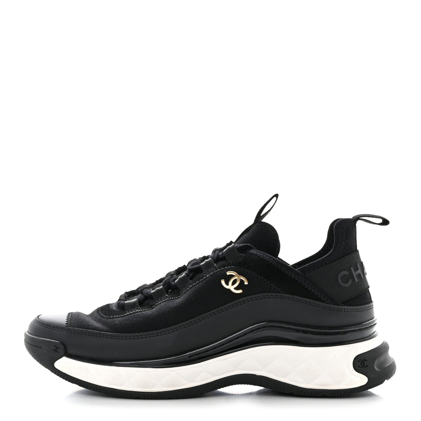 Velvet Calfskin Mixed Fibers CC Sneakers 36.5 Black