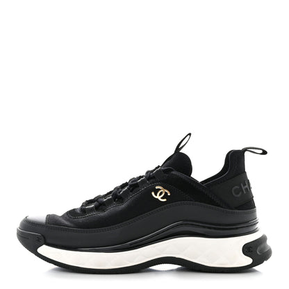 Chanel Velvet Calfskin Mixed Fibers CC Sneakers 36.5 Black 1 of 9
