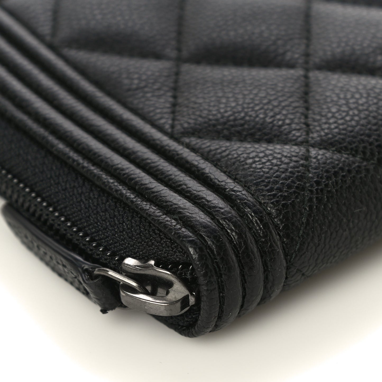 Caviar Quilted Boy Long Zip Around Wallet Black