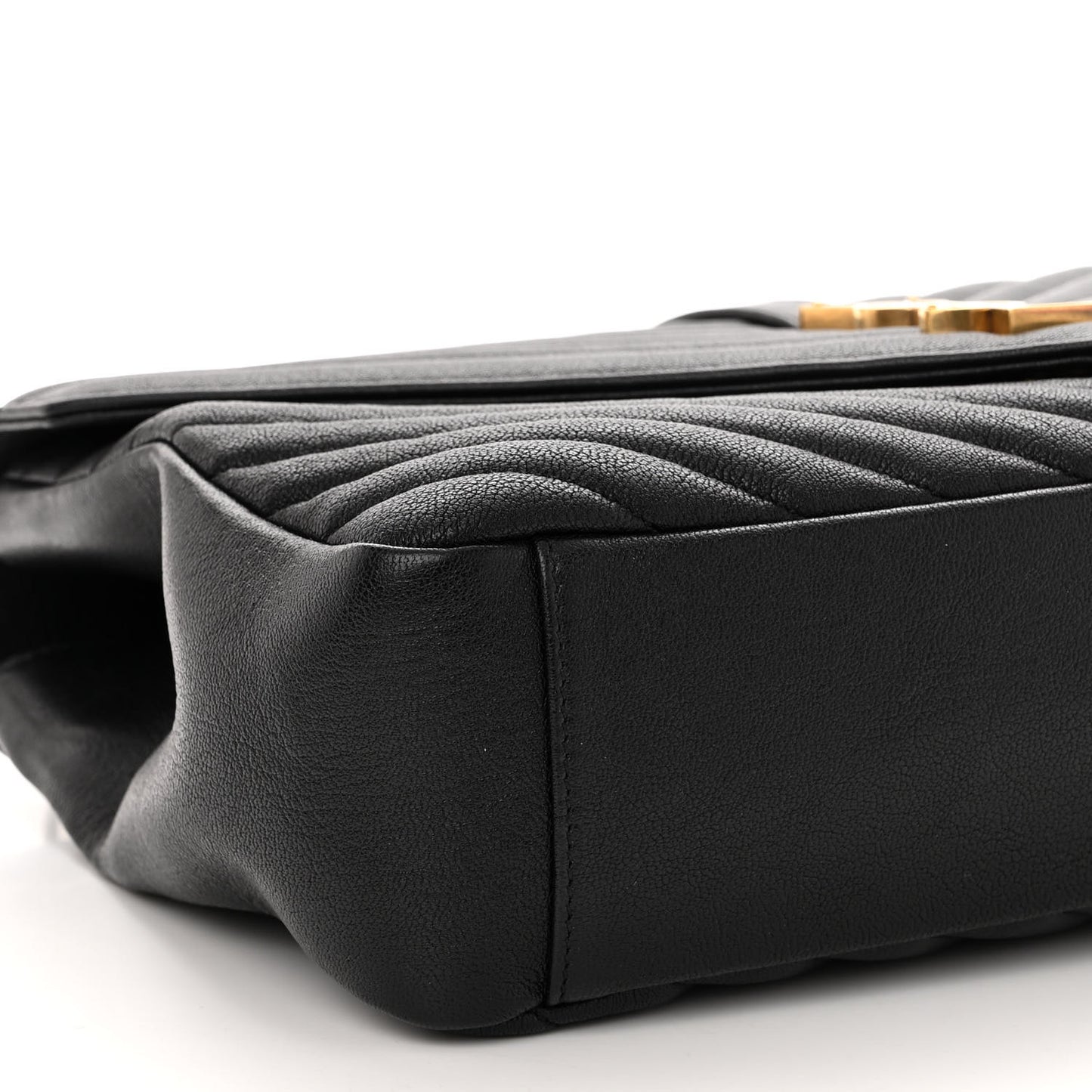 Sheepskin Matelasse Chevron Monogram Large College Satchel Black
