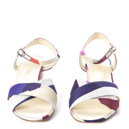 Chanel Fabric Camellia Embossed Sandals 38.5 Multicolor 2 of 8