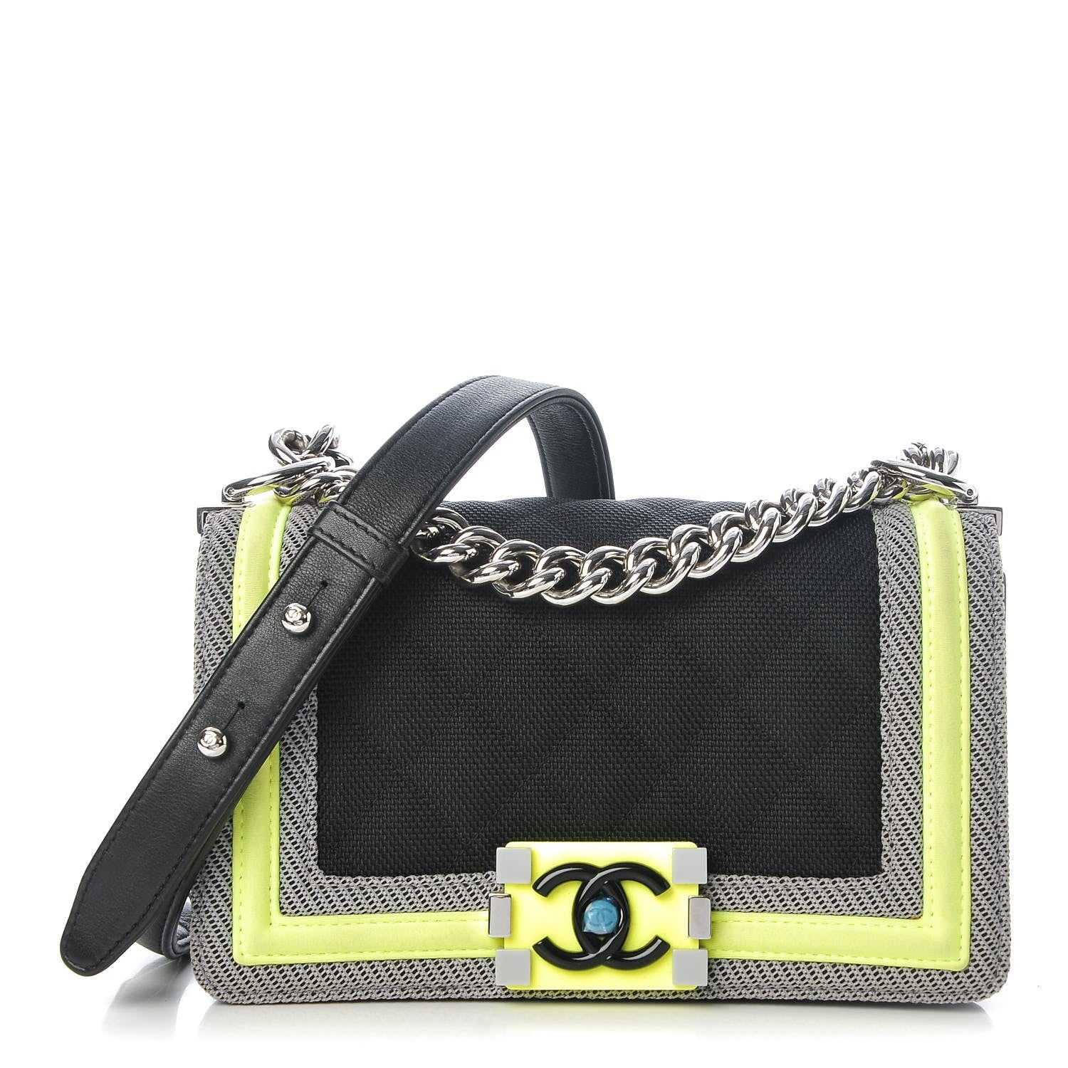 Chanel Canvas Quilted Small Fluo Boy Flap Black Grey Yellow 1 of 11