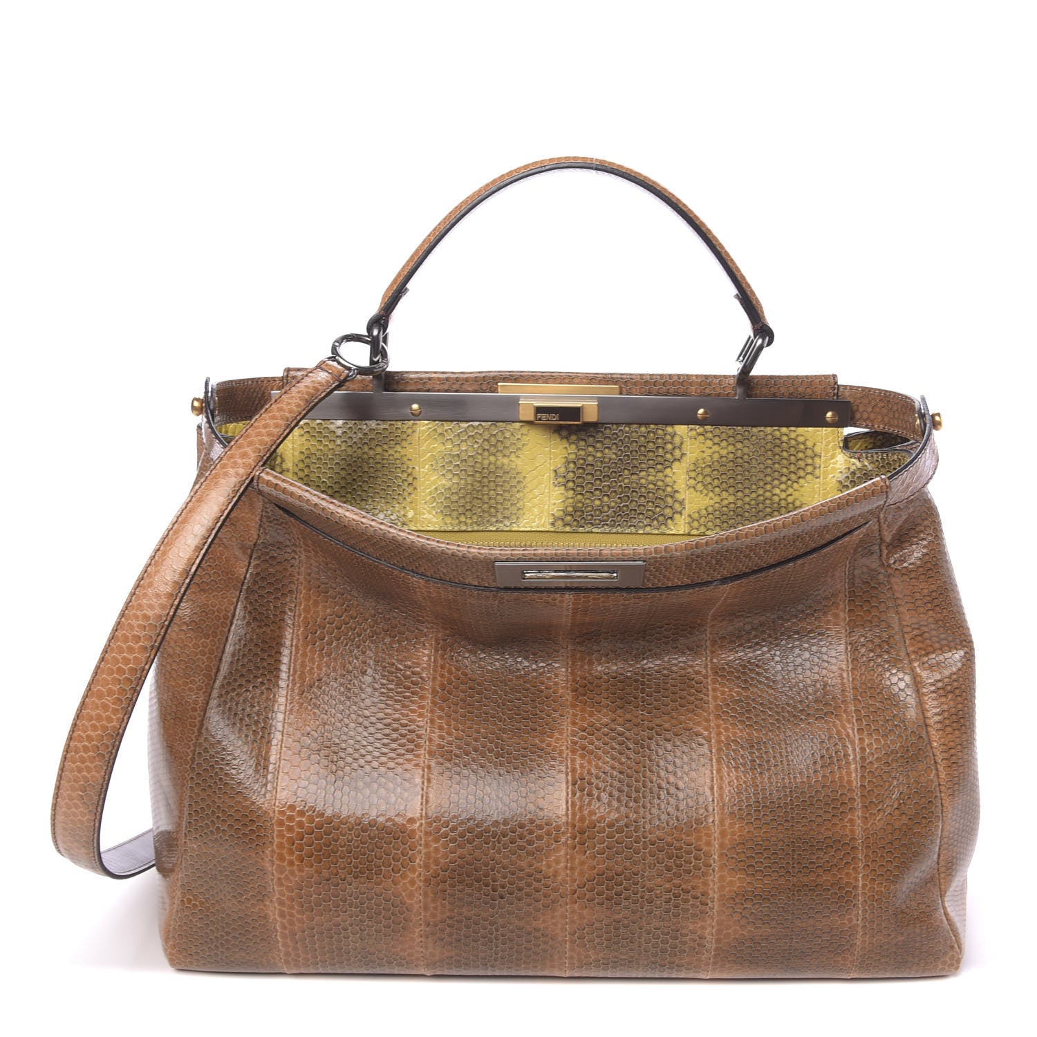Fendi Watersnake Large Peekaboo Iconic Satchel Brown 1 of 12