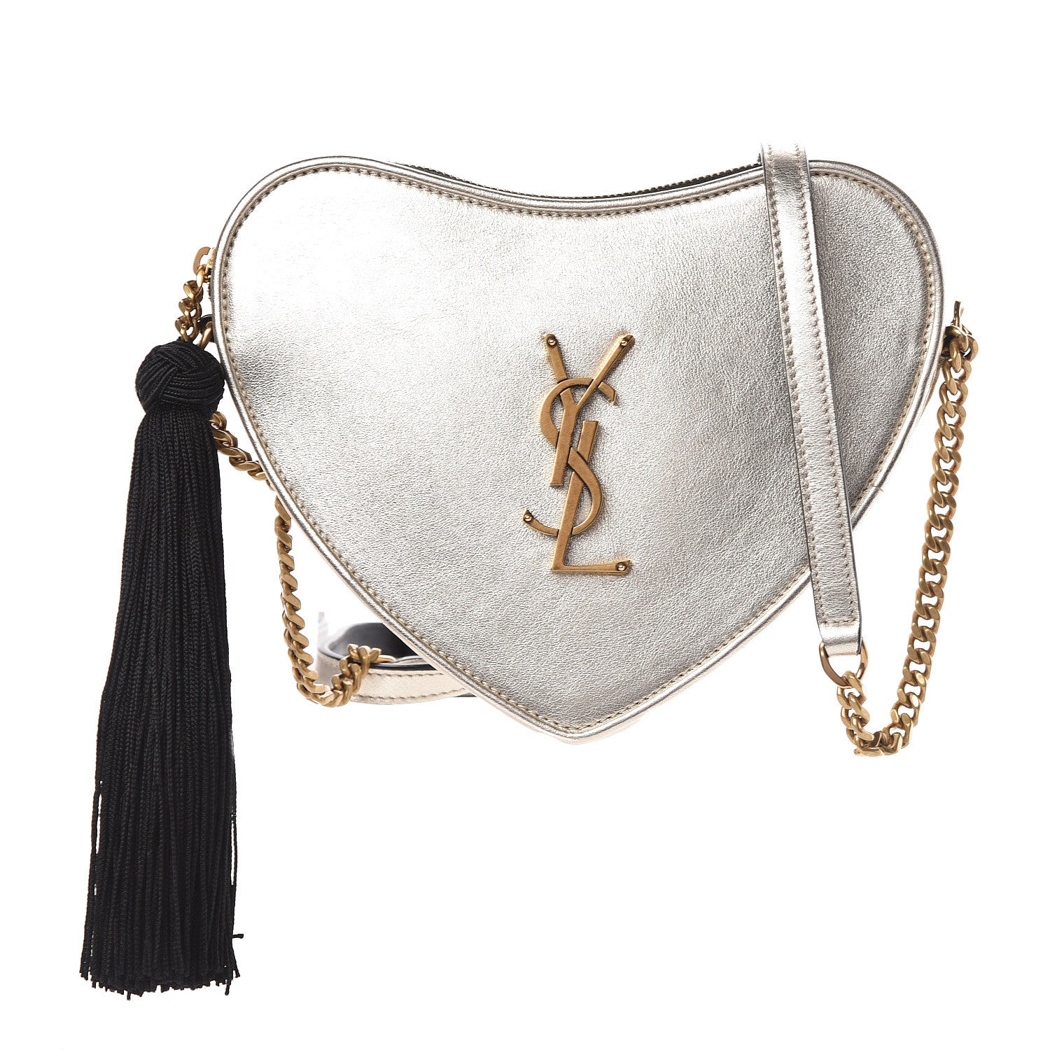 Saint Laurent Metallic Calfskin Heart Monogram Crossbody Pale Gold 1 of 10