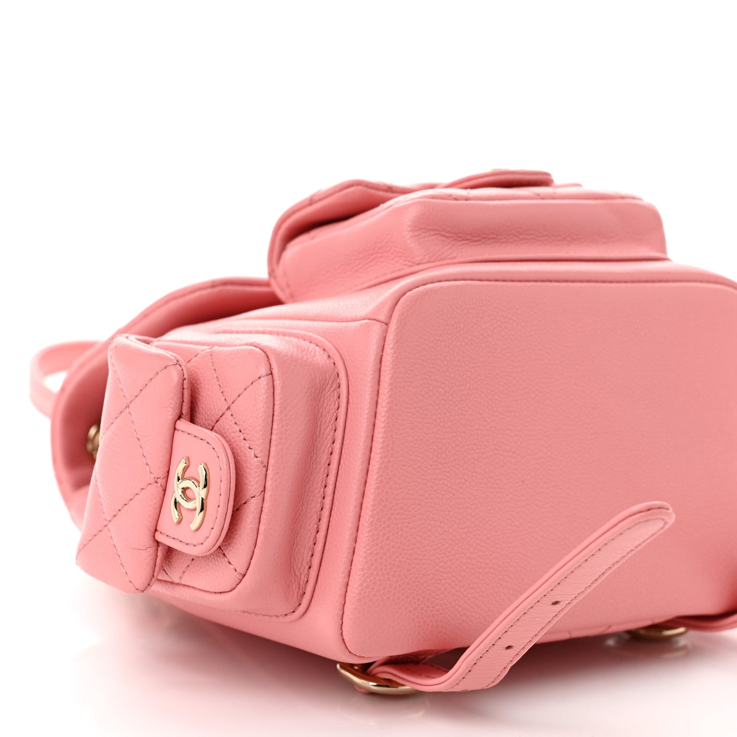 Shiny Caviar Quilted Small Pockets Drawstring Backpack Pink