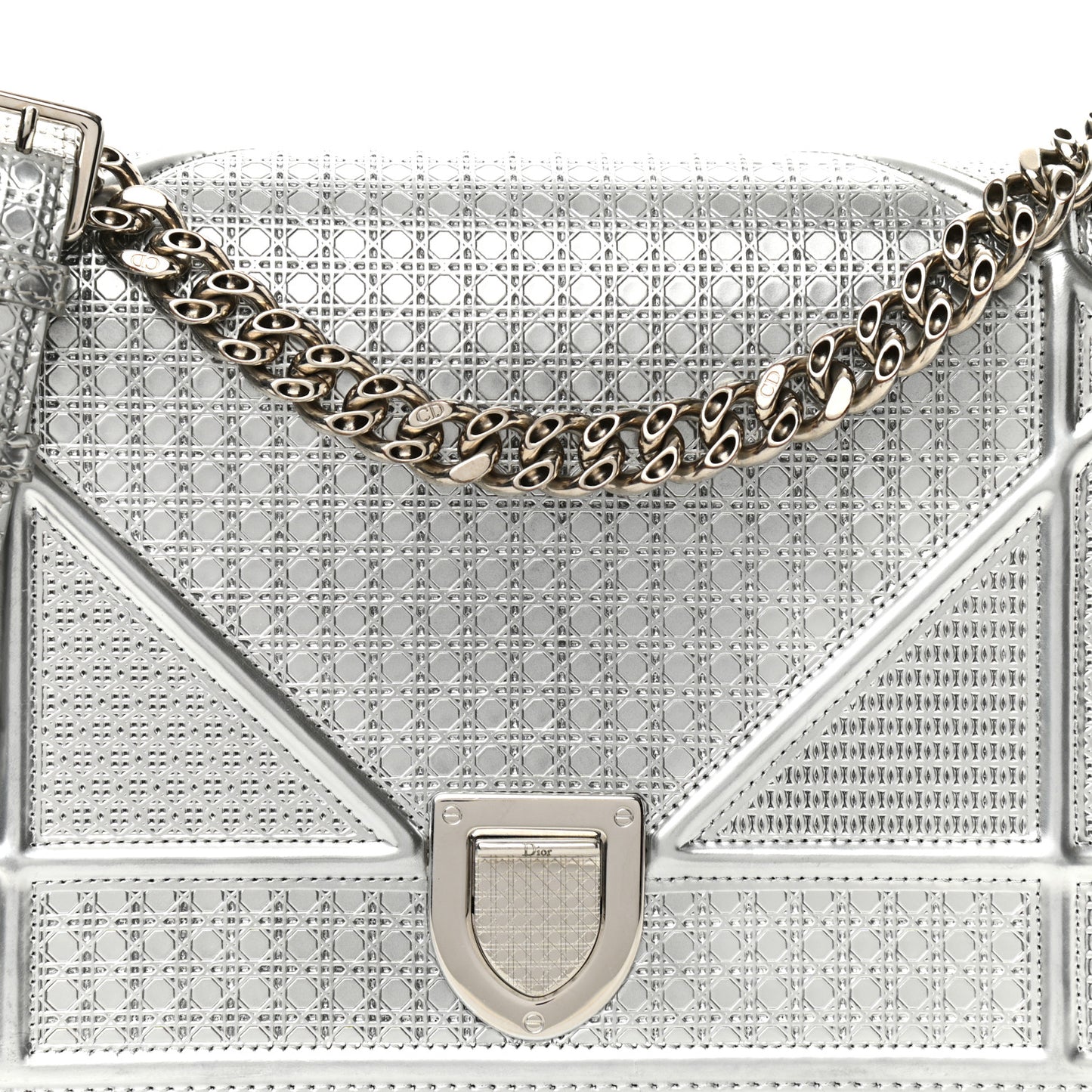 Metallic Patent Micro-Cannage Medium Diorama Flap Bag Silver