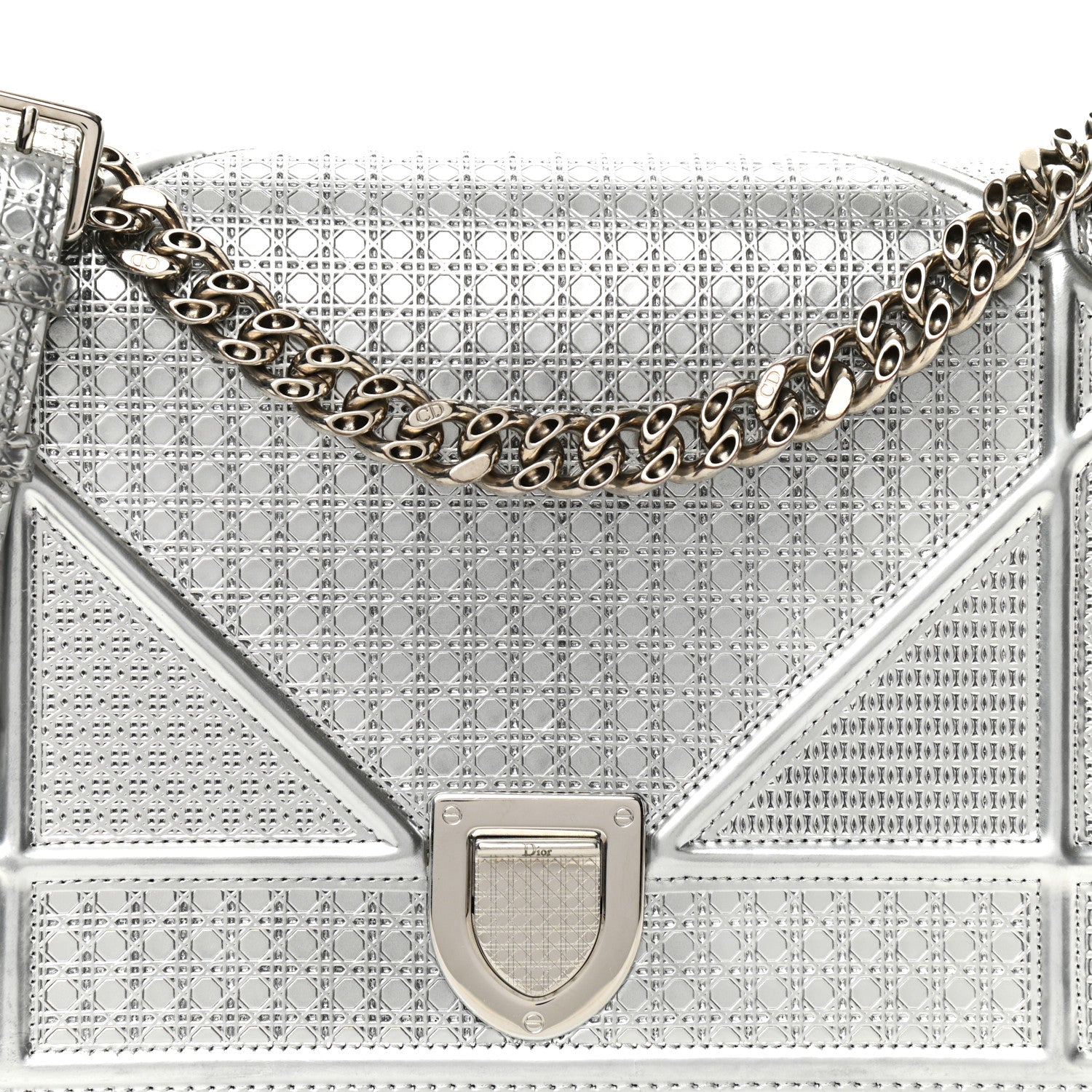 Christian Dior Metallic Patent Micro-Cannage Medium Diorama Flap Bag Silver 7 of 10