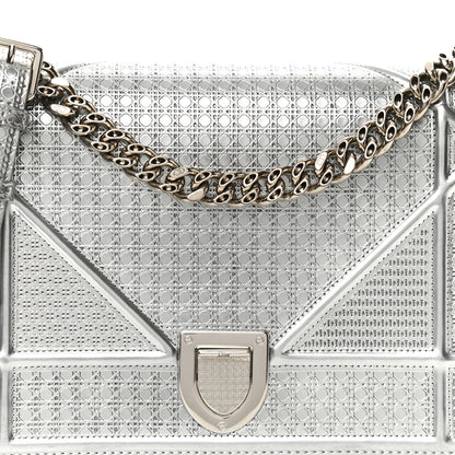 Christian Dior Metallic Patent Micro-Cannage Medium Diorama Flap Bag Silver 7 of 10
