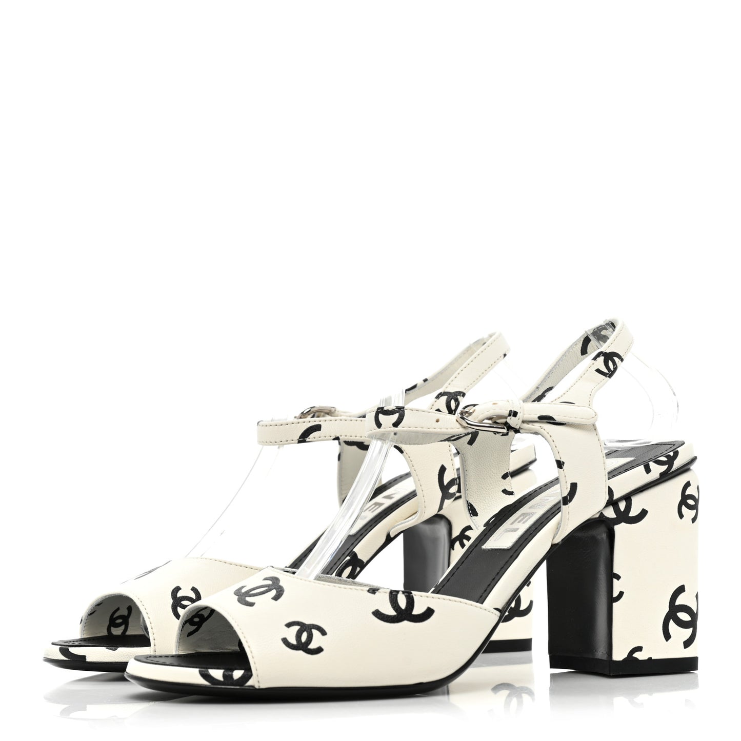 Lambskin Printed Coco Beach Sandals 37 White Black