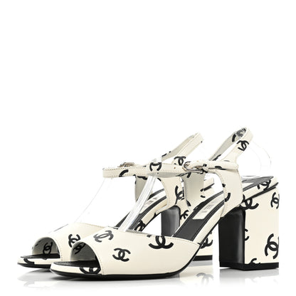 Chanel Lambskin Printed Coco Beach Sandals 37 White Black 3 of 10