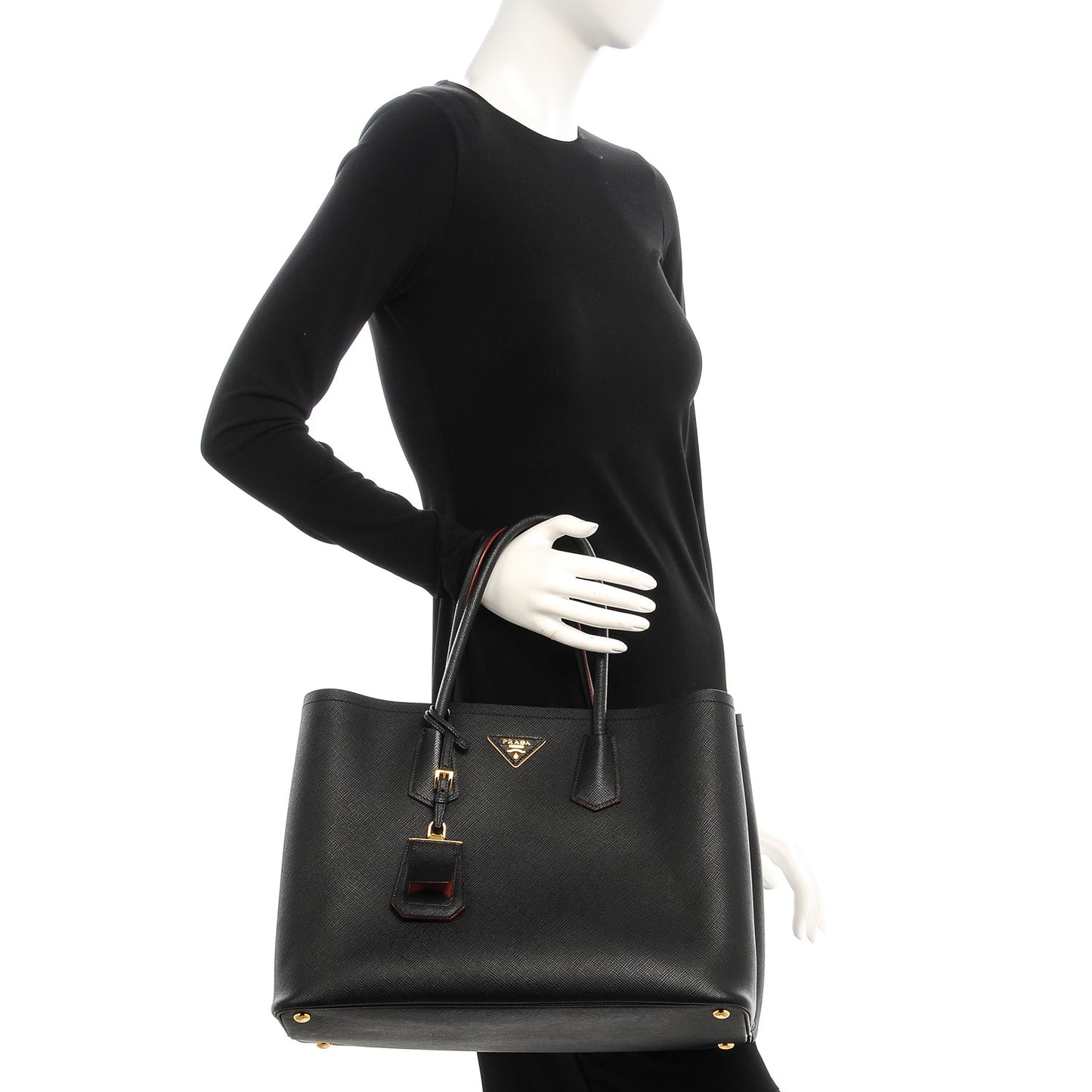 Saffiano Cuir Large Double Bag Nero Black Ciliegia
