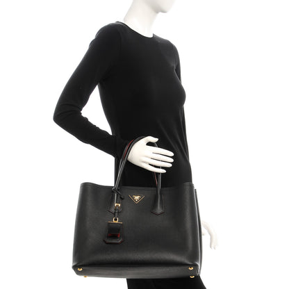Prada Saffiano Cuir Large Double Bag Nero Black Ciliegia 2 of 6