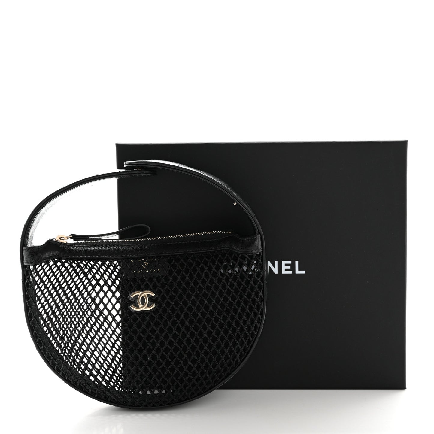 Mesh Shiny Lambskin Pouch Hobo Black