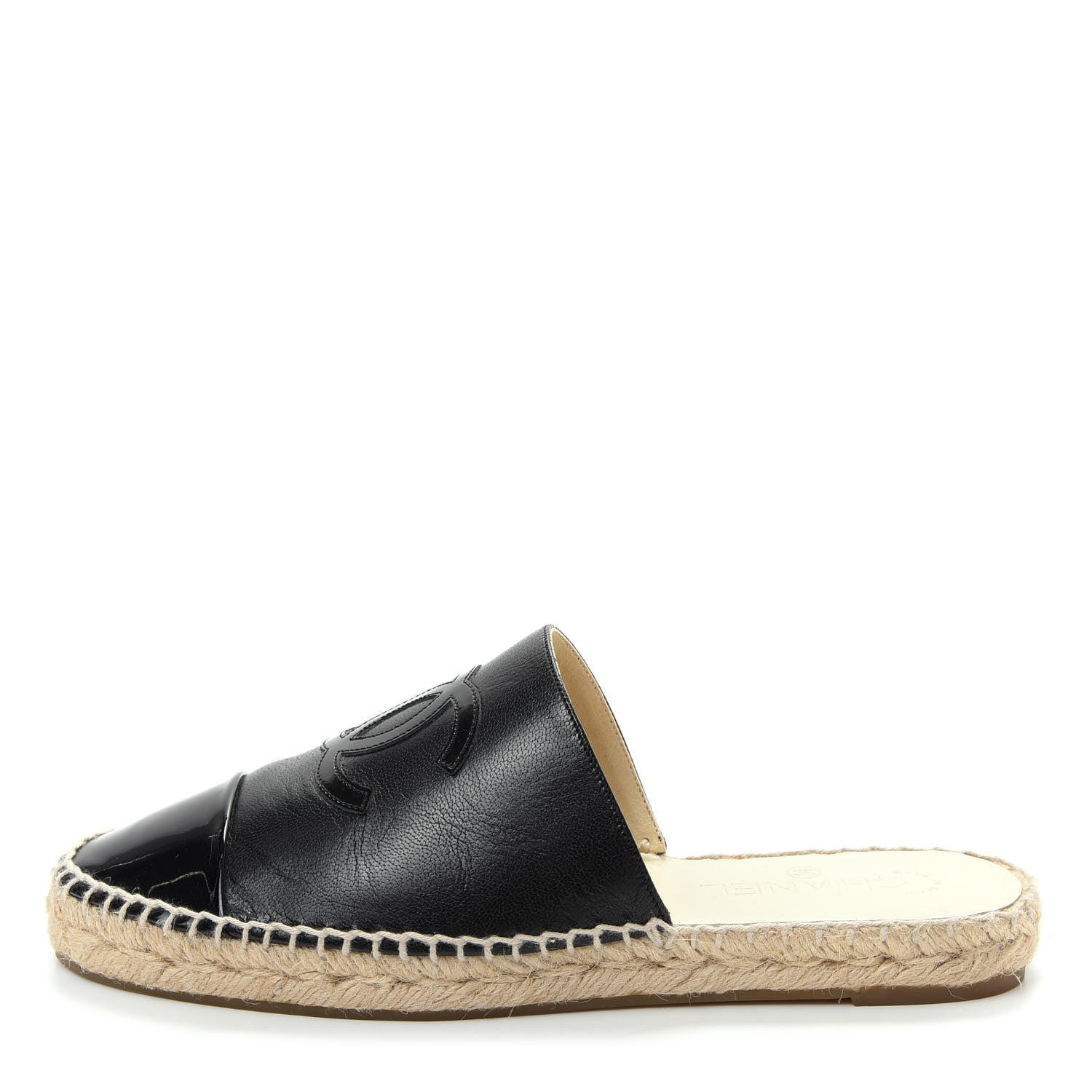 Chanel Goatskin Patent CC Espadrille Mules 40 Black 1 of 10