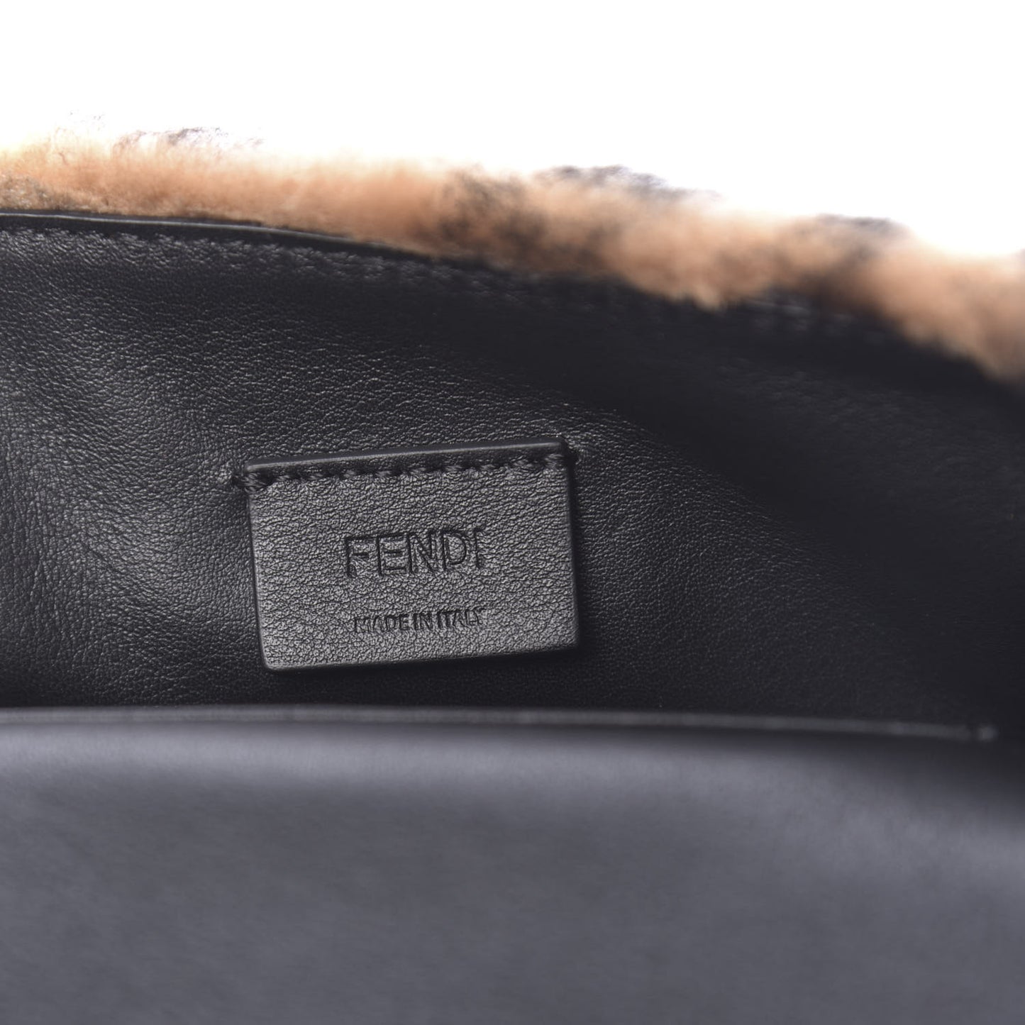 Shearling Vitello Dolce Macro FF 1974 Mini Baguette Tobacco Black