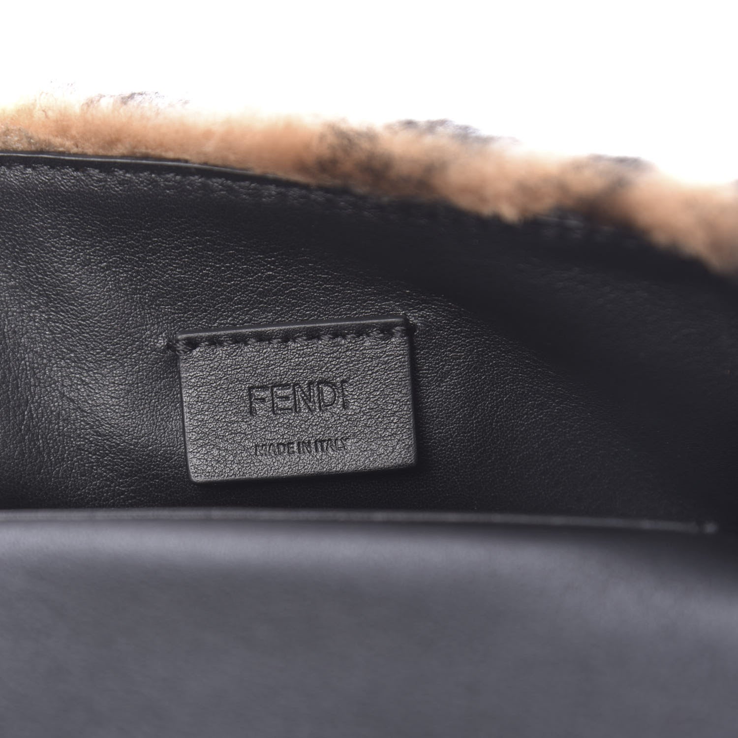 Fendi Shearling Vitello Dolce Macro FF 1974 Mini Baguette Tobacco Black 6 of 11
