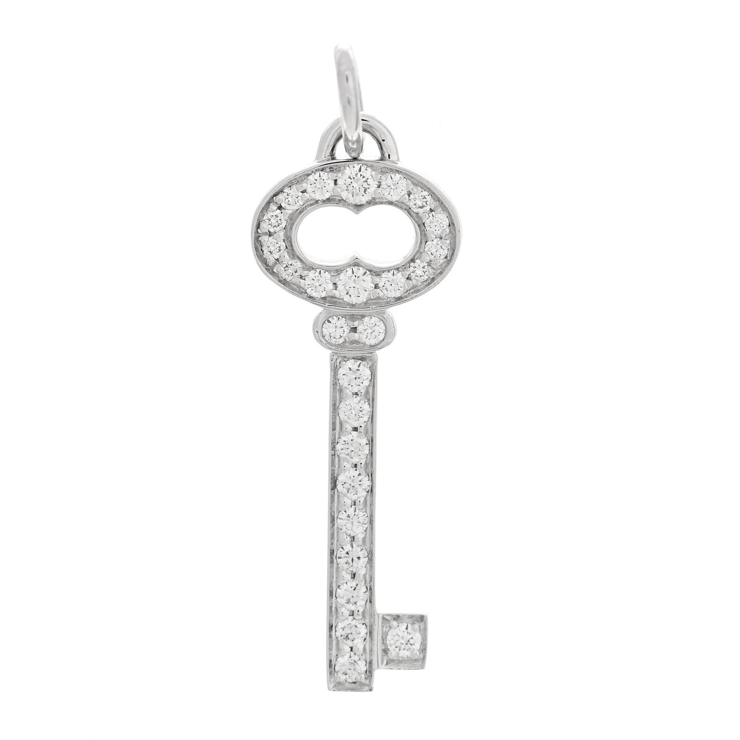 18K White Gold Diamond Mini Vintage Oval Key Pendant